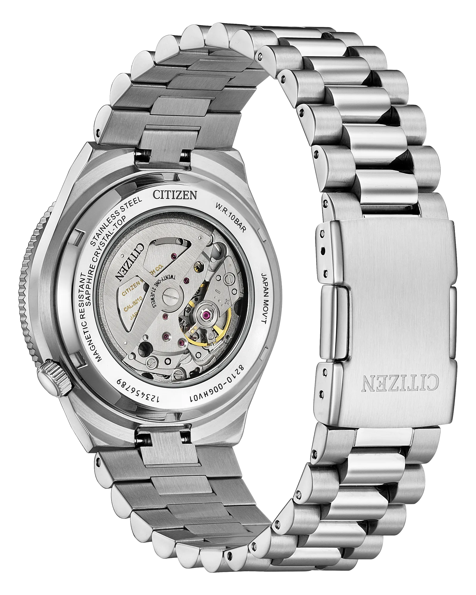 TSUYOSA Shore NJ0238-57E transparent case back with Caliber 8210 context