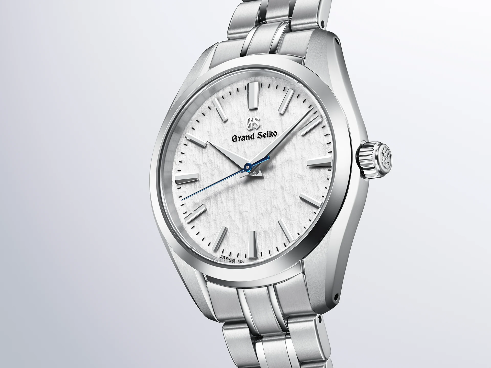 Grand Seiko SBGX359 white textured dial and polished case detail