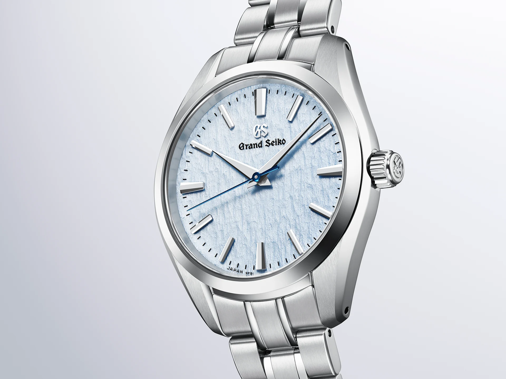 Grand Seiko SBGX361 blue textured dial and polished case detail