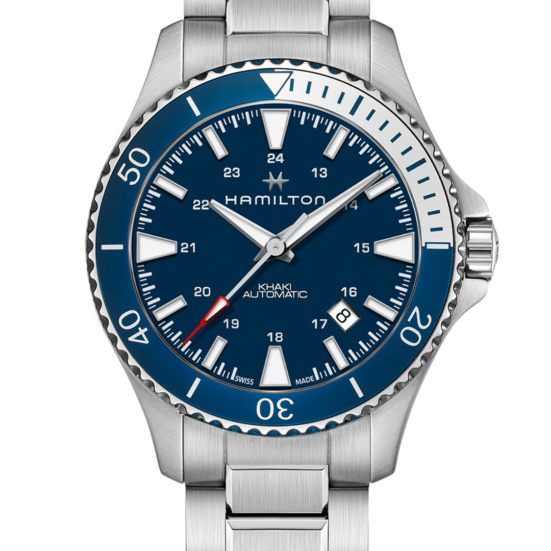 Close crop from the official Hamilton image showing the Khaki Navy Scuba Auto dial and bezel.