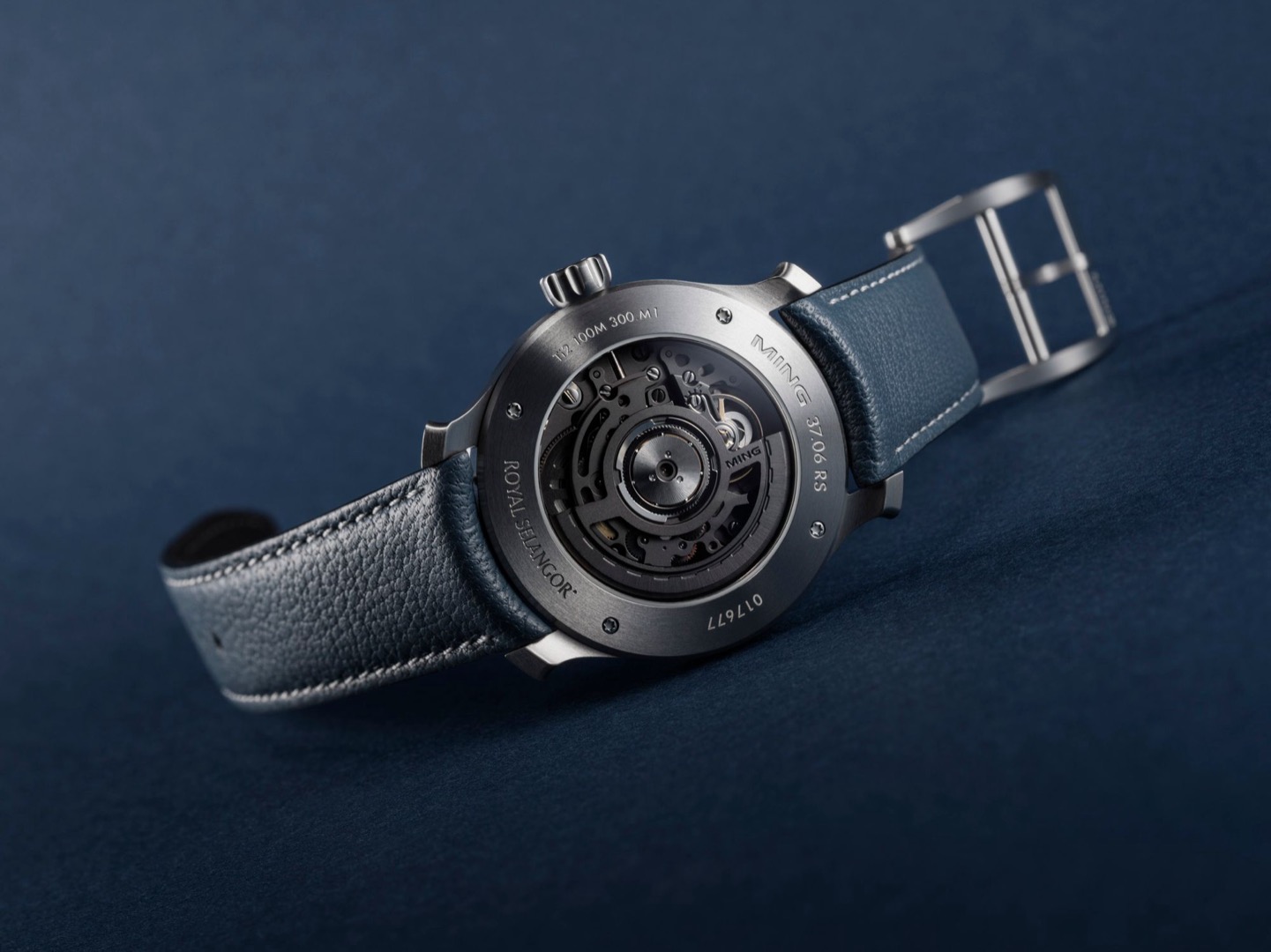Caseback view of the MING 37.06 Royal Selangor with SW300.M1 movement