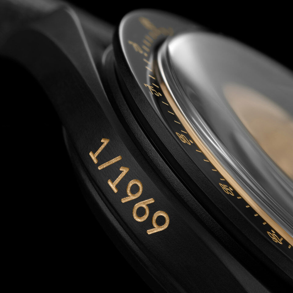 Official Swatch x OMEGA Mission To The Moon 1969 case and dial detail