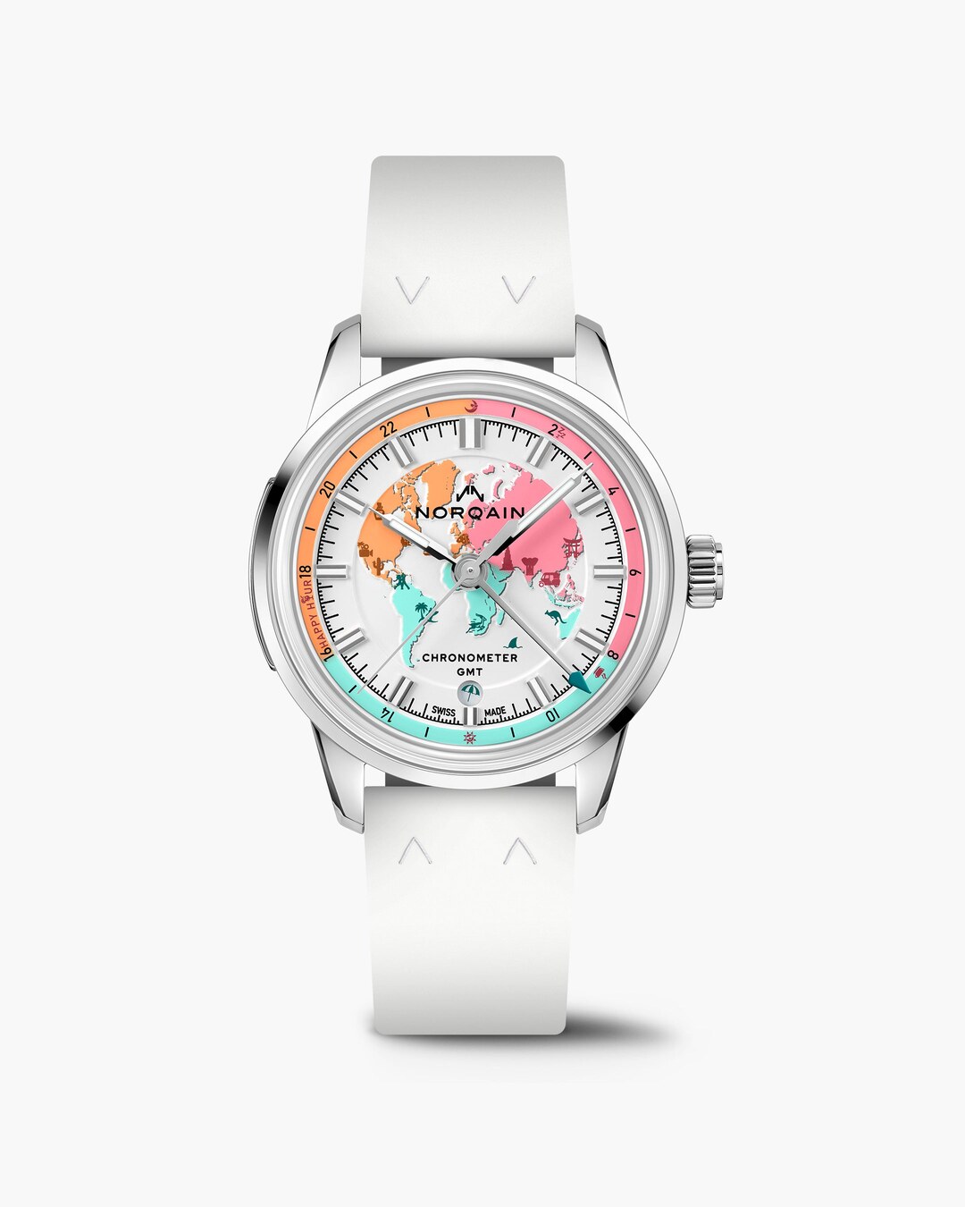 NORQAIN Freedom GMT Enjoy Life Holiday Limited Edition on white rubber strap