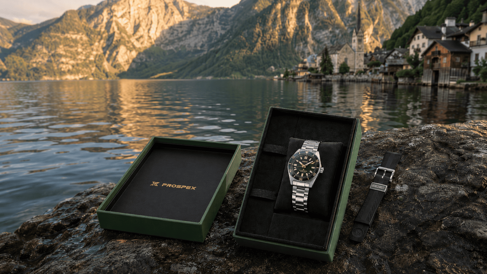 Seiko Prospex HBC010 limited edition box with bracelet watch and black silicone strap