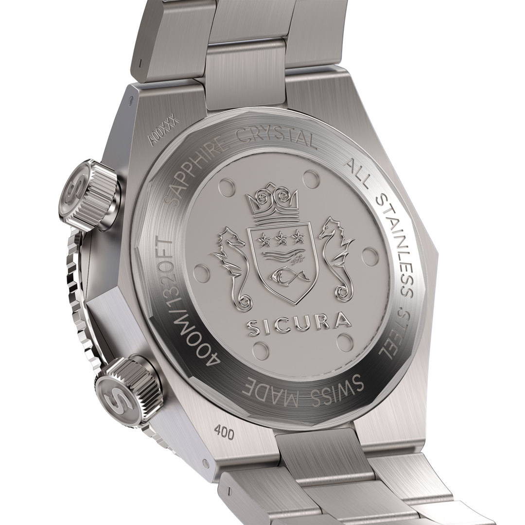 Official caseback image of the Sicura HEXA 400 Blue
