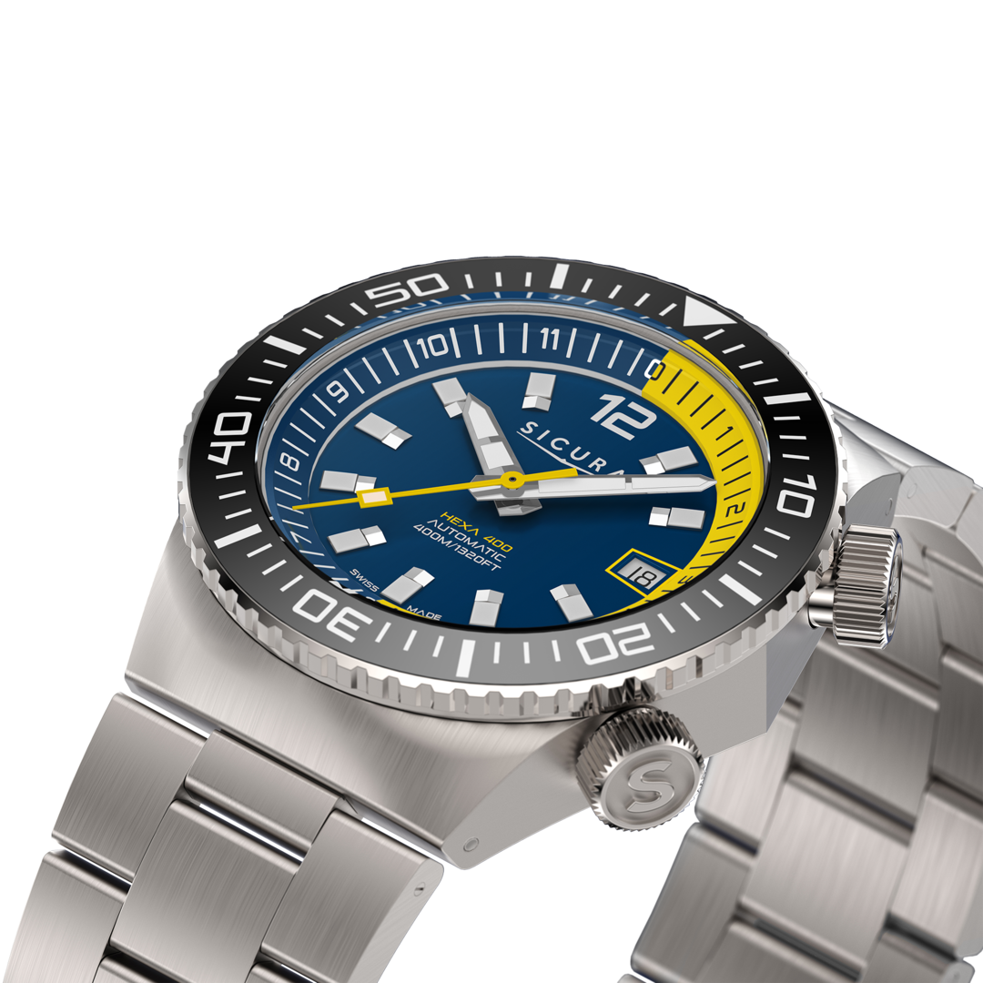 Official dial detail of the Sicura HEXA 400 Blue