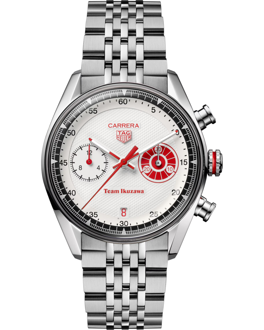 Official full front view of the TAG Heuer Carrera Chronograph x Team Ikuzawa CBS221M.EB0435