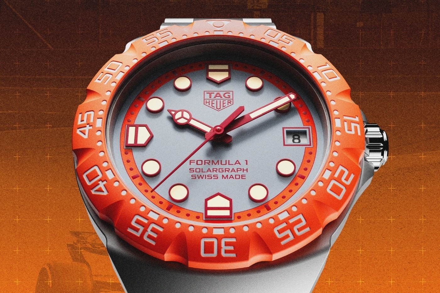 Official TAG Heuer Formula 1 Solargraph Zandvoort dial detail image.