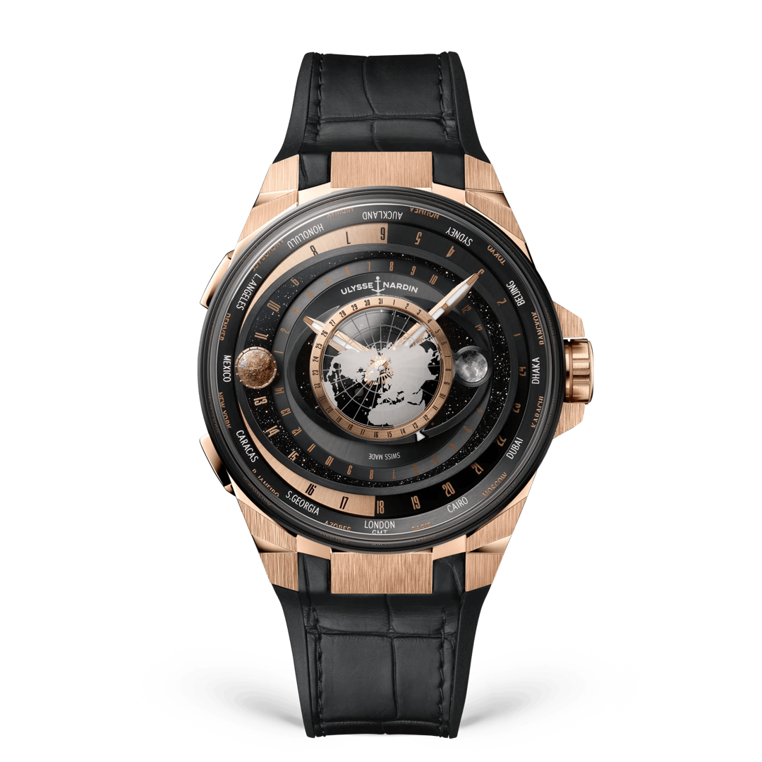 Official front-side image of the Ulysse Nardin Blast Moonstruck rose-gold case and black dial